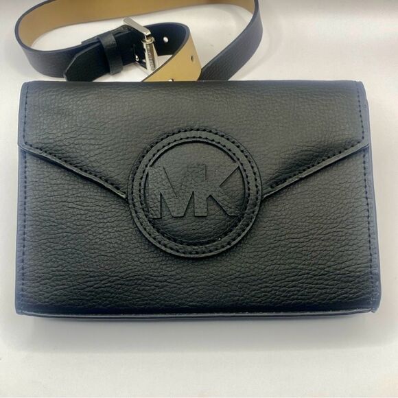Michael Kors Leather Logo Fanny Pack Adjustable Belt Bag Black S/M